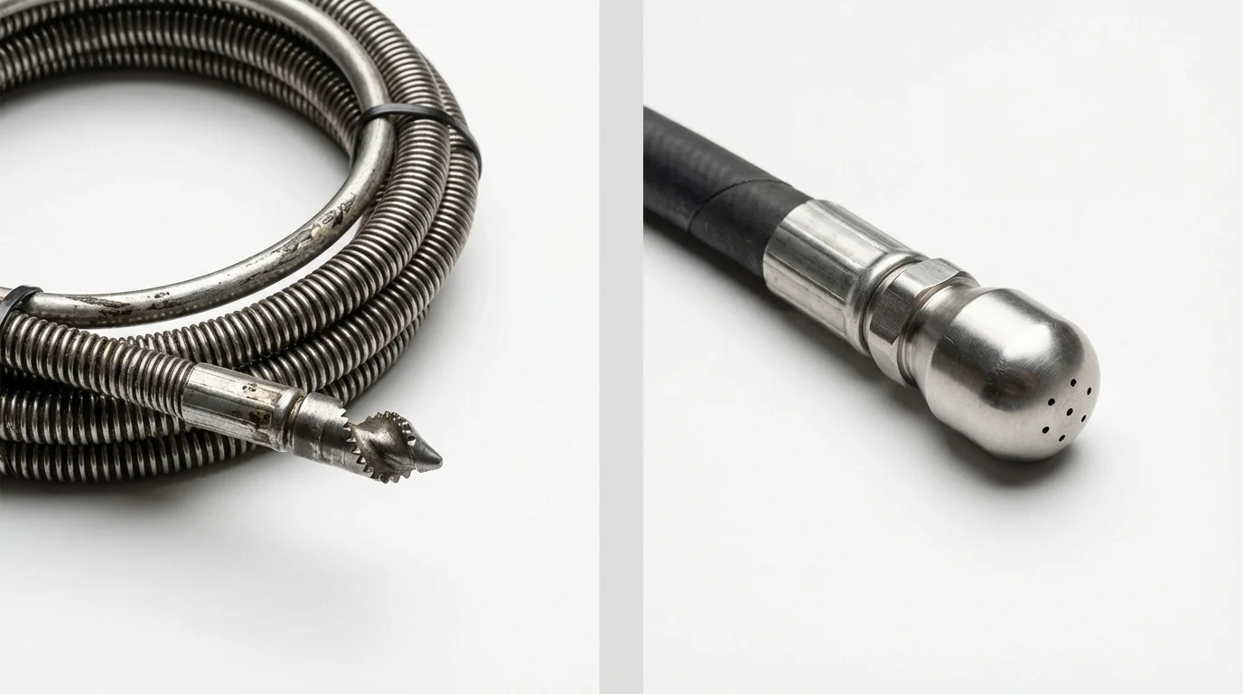 Drain snake cable and hydro jetting nozzle used for drain cleaning in Oak Harbor, WA