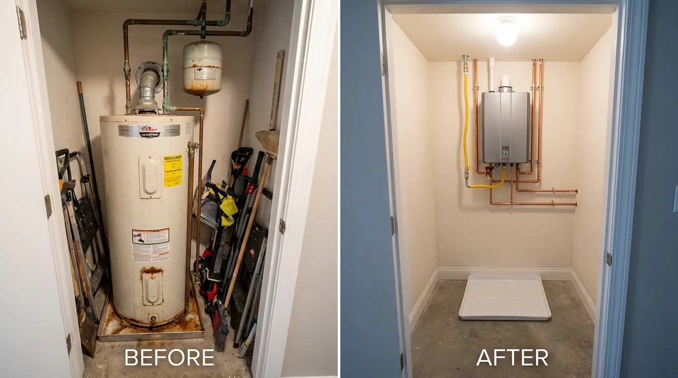Tank water heater versus wall-mounted tankless unit comparison for Oak Harbor, WA homeowners