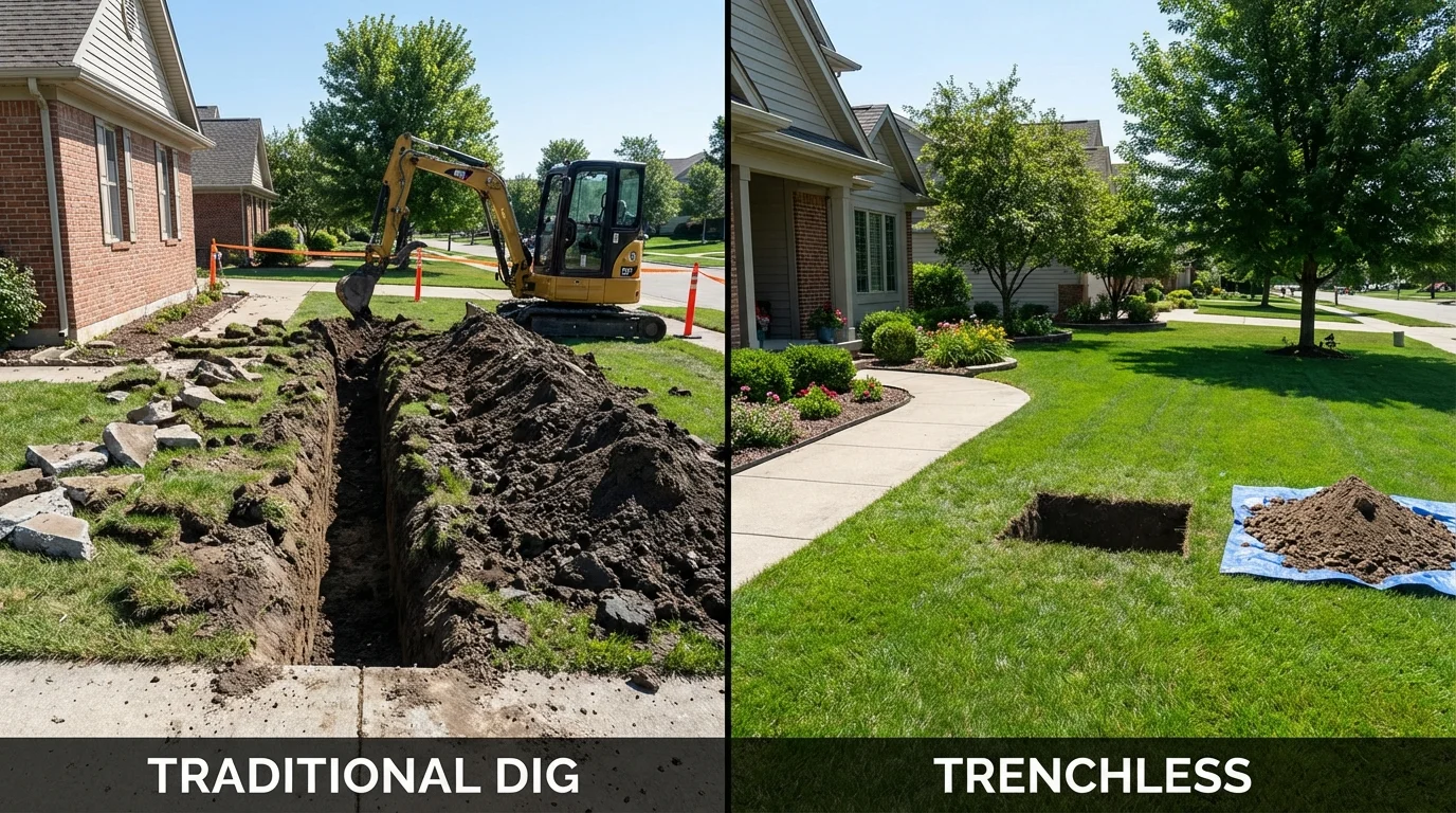 Trenchless sewer repair with minimal yard damage versus traditional excavation in Oak Harbor, WA